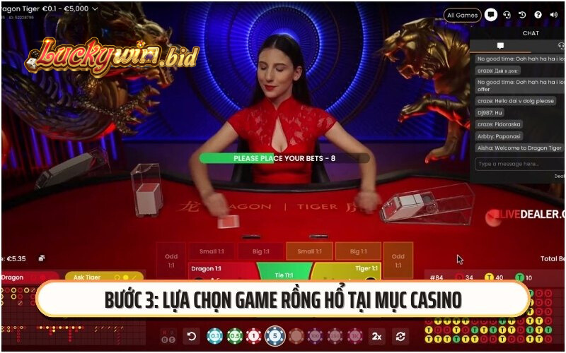 Bước 3: Lựa chọn game Rồng hổ tại mục Casino